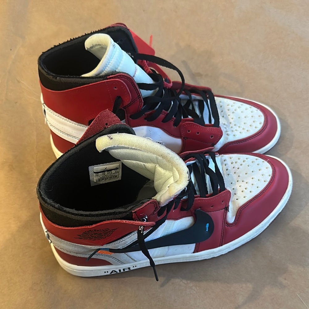 Off-White Red and White Sneakers Bold High-Top Style